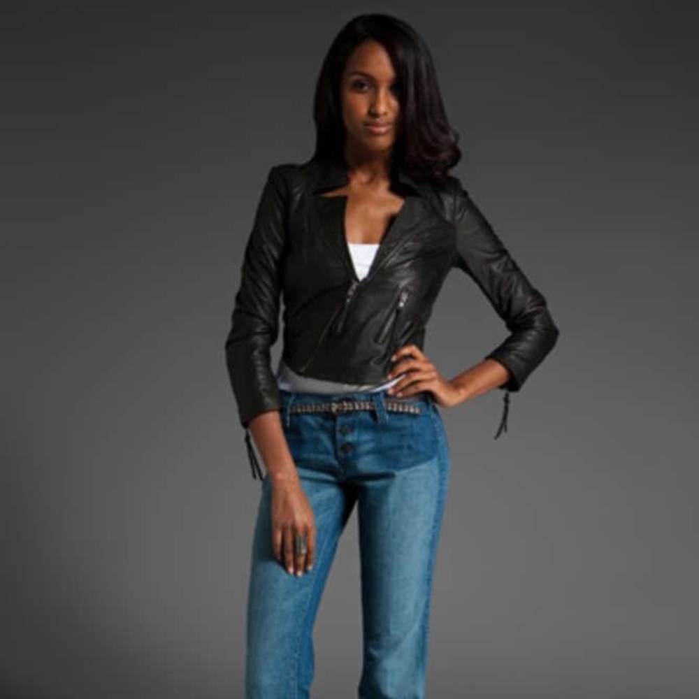 Muubaa 6 Black Biker Tokyo Leather Cropped Jacket